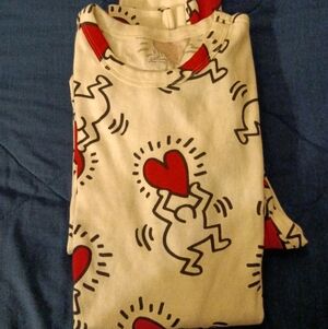 Keith Haring Art GAP PJs - Kid's 14 Black Ink, White Background, Red Heart NEW